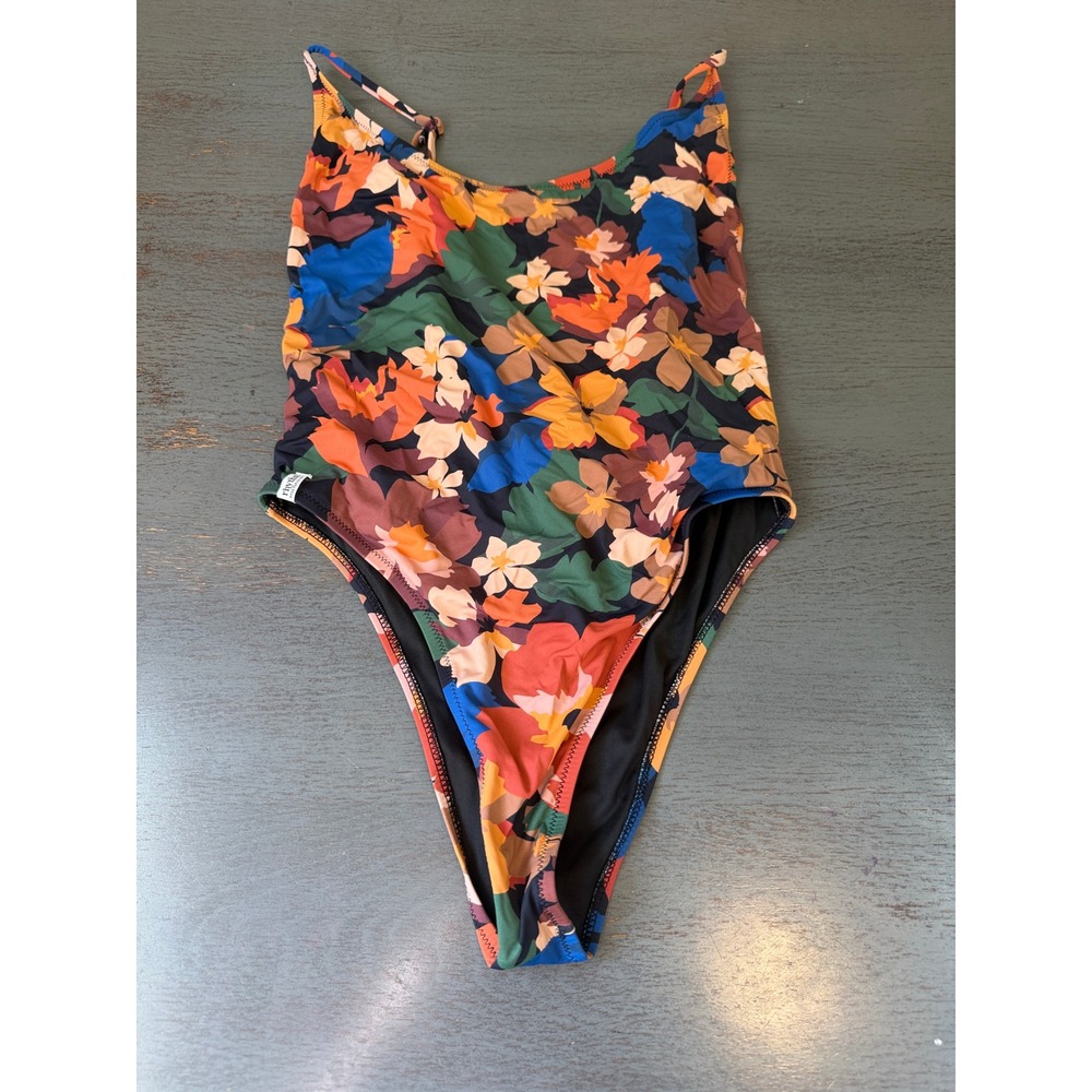 Rhythm Womens Floral One Piece Swimsuit Multicolor High Cut Scoop Neck Size M